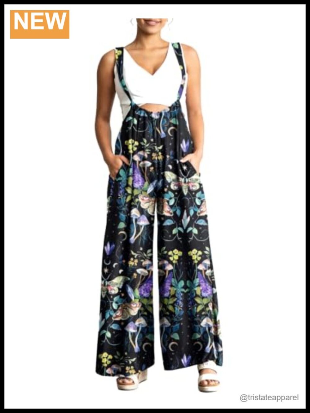 Women's Boho Floral Butterfly Print Overalls High Waist Wide Leg Jumpsuit
